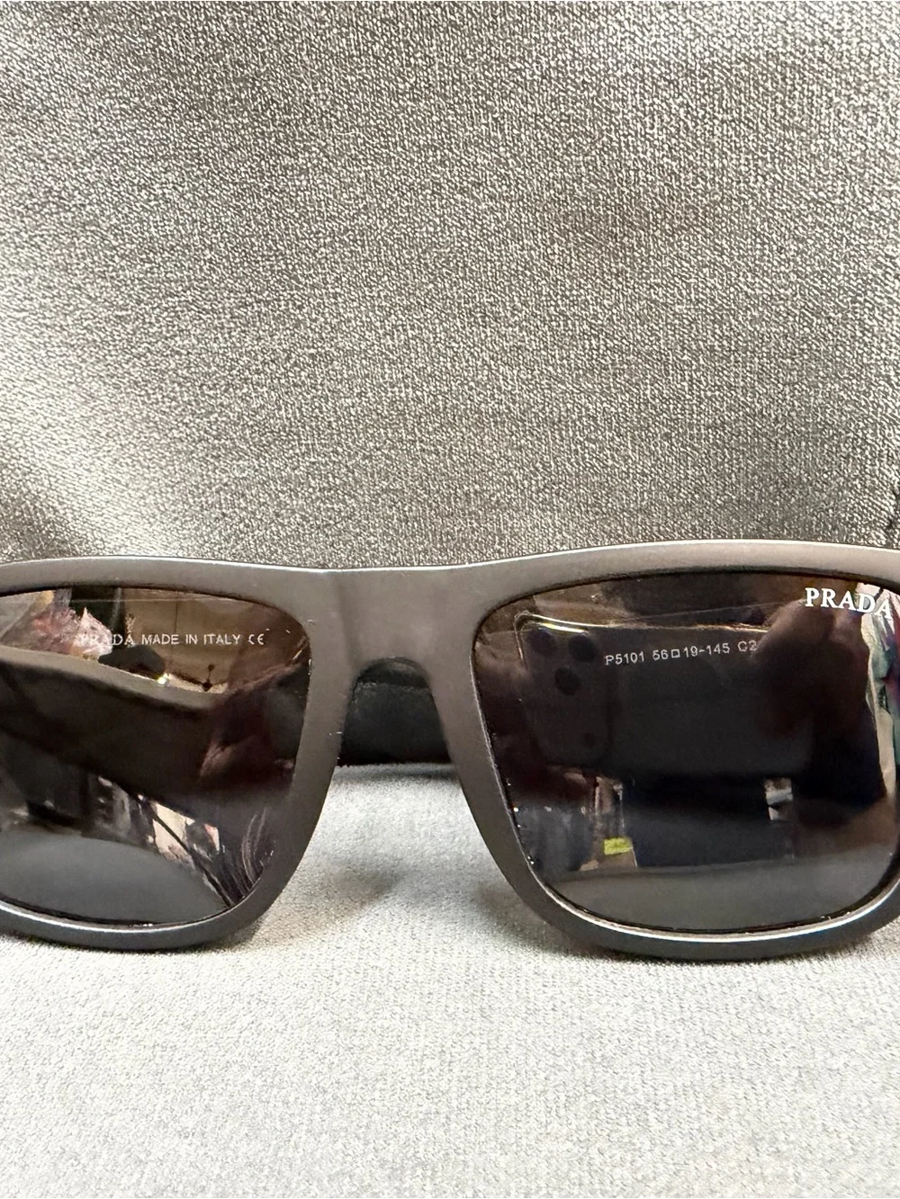 Prada Black Signature Temple Rectangular Sunglasses